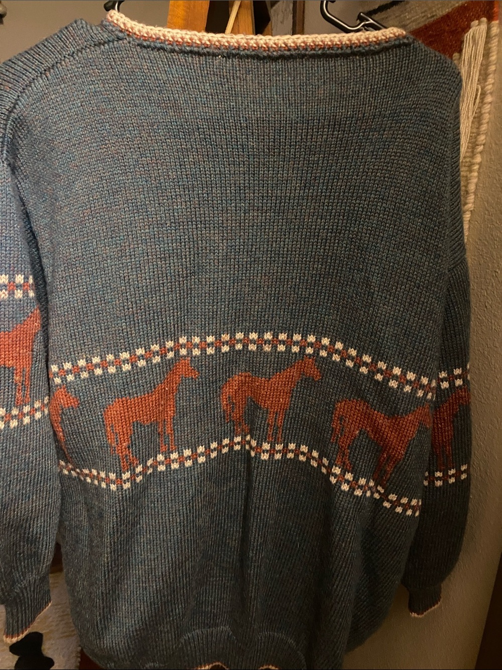 Vintage Blue Horse-Pattern Button Cardigan Sweater - Women - Picture 2 of 4